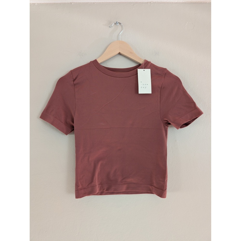Women Rust Red Short Sleeve Crewneck Fitted T-Shirt A New Day Casual Layering